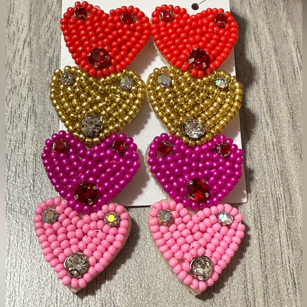 Colorful Beaded Heart Earrings
